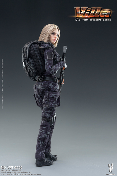 Девушка-солдат Вилла в черном камуфляже - Коллекционная ФИГУРКА 1/12 Palm Treasure Series Black MC Camouflage Women Soldier Villa (VCF-3005) - VERYCOOL