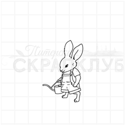 Штамп заяц садовник с лейкой в лапках