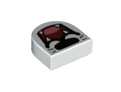 Tile, Round 1 x 1 Half Circle Extended with Black Nose and Whiskers, Dark Red Open Mouth, Coral Tongue, and Fangs Pattern, White (24246pb029 / 6326149)