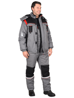 Костюм зимний-СТАН куртка, п/к, серый с черной и красной отделкой