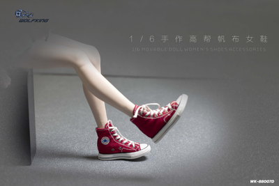 Женские кеды (красные) 1/6 hand-made high-top canvas women's shoes (WK-88007D) - WOLFKING