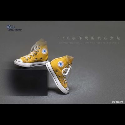 Женские кеды (желтые) 1/6 hand-made high-top canvas women's shoes (WK-88007C) - WOLFKING