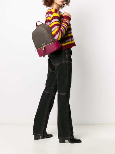Рюкзак Michael Kors Rhea small leather backpack brown pink MK logo