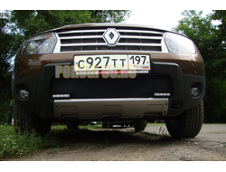 Защита радиатора Renault Duster 2011-2015 с вырезом под ДХО black