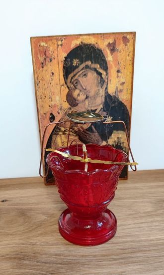Лампадка в сборе (стаканчик, поплавок, фитиль, паучок для ладана) - Красная