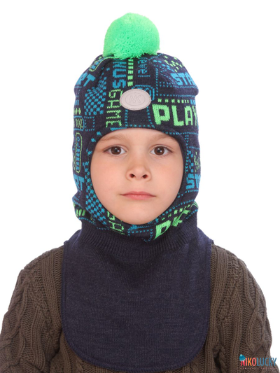 Шапка-шлем  21202-06, цвет темно-синий, салатовый, р. 48-50