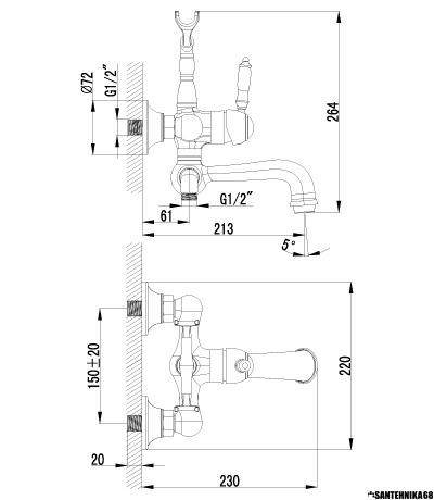 Смеситель для ванны с фиксированным изливом Lemark Villa LM4812B Бронзовый