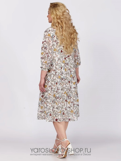 Платье из шифона молочного цвета с растительным орнаментом
