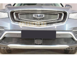 Защита радиатора Geely Atlas Pro 2021- black верх (3 части)