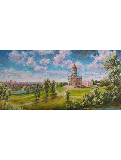 Круглова Светлана "Подольск. Церковь Знамения Пресвятой Богородицы в Дубровицах",  холст / масло,  50 х 100 см.,  2014 г.