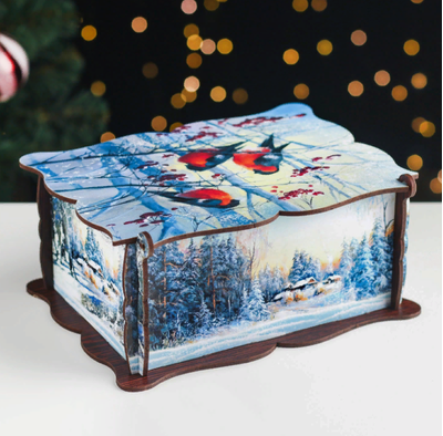 Шкатулка большая новогодняя "Снегири", микс, 20х15х8,5 см