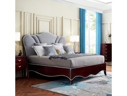 Кровать с решеткой, отделка шпон вишни C, серебряная полоса, ткань Jeanie-93