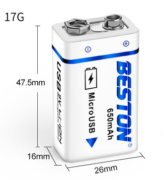 Крона BESTON 9v 650mAh microUSB аккумуляторная