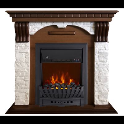 Электрокамин Дублин LO камень белый с очагом Aspen Black