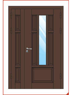 входная полуторостворчатая дверь со стеклопакетом. металлическая профильная конструкция