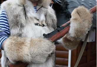 Варежки, рукавицы  мужские, Зимние натуральный мех волк Арт. мв-002