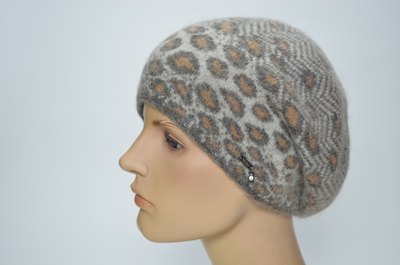 Бежевый леопардовый берет зимний женский Италия Вицио 1359