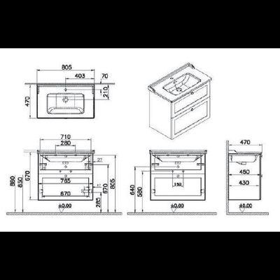 Модуль с классической раковиной, Vitra Root Classic, 80 см, 2 ящика, матовый белый, 68869