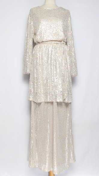 Юбка  трикотажная "Пайетки1" св.бежевая р.50,52,54,56