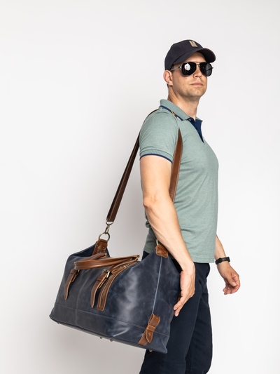 Кожаная дорожная сумка Campora Premium dark blue (арт. 
4019-54)