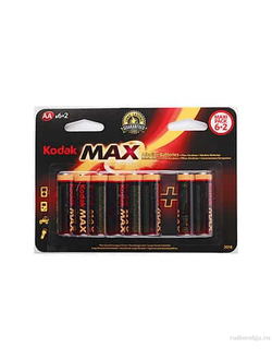 Пальчиковая аккумуляторная батарейка Kodak Max AA 1.5V Alkaline Battery Maxi Pack 6+2 [ по 8 шт ]