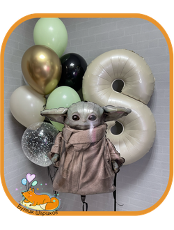 Воздушные шары с Йодой, цифрой и 10 Шариков