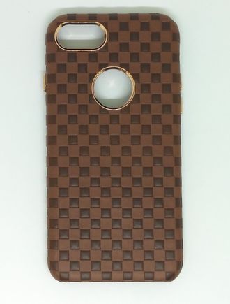 Защитная крышка iPhone 7 под кожу, коричневая с золотистыми кнопками