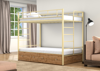 Двухъярусная кровать Валенсия 120 Твист Слоновая кость ящики дуб крафт табак