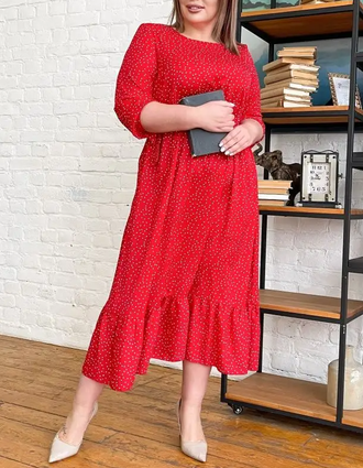 Романтичное женское платье   Арт. 15367-4225 (Цвет красный) Размеры 50-60
