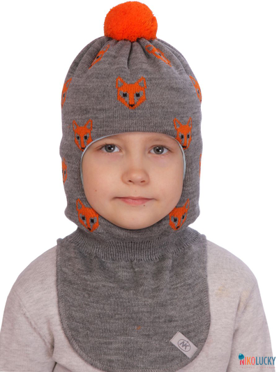 Шапка-шлем  20101-07, цвет серый,оранжевый, р. 52-54