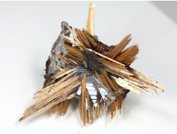 Редкость! Рутил свободного роста, сростки "звезды" золотистых игольчатых кристаллов на кристаллах гематита, Бразилия (27*22*15 мм, 2,3 г) №37914