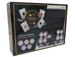 Набор для покера "Фабрика покера" на 200 фишек в черном кейсе
