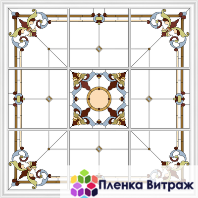Пленка самоклеющаяся на потолок , витражная пленка, пленочный витраж с классическим рисунком