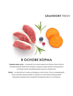 Grandorf Fresh сухой корм для собак мелких пород с уткой и бататом, 1 кг