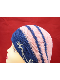 Берет розовый с синим vizio 5038 в полоску от дизайнера женских беретов и модных шапок Vizio Италия