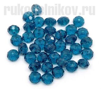 Бусина Рондель 8х6мм имитация кристалла Сваровски, цвет-синий