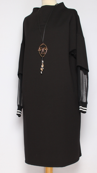 ПЛАТЬЕ ТРИКОТАЖНОЕ "РУКАВ СЕТКА" черное р.50,52,56