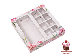 Коробка под 8 конфет + шоколад "Пионы"