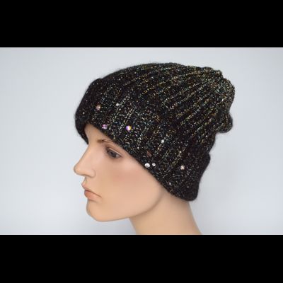 Шапка черная с отворотом и стразами Vizio Италия 6908 CRY