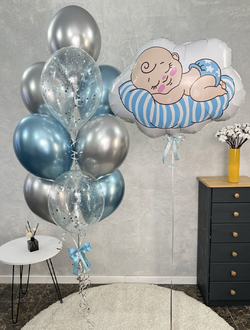 Шар Малыш на облачке и фонтан из 10 шаров