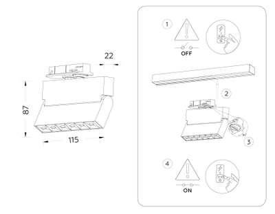 Трековый однофазный светодиодный светильник GL 6812 WH белый LED 6W 4200K 24° 115*22*87