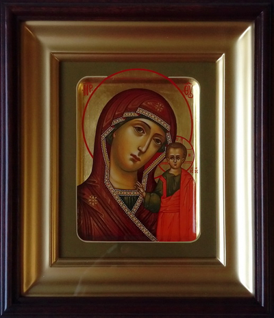 Казанская Богородица. Рукописная икона 13х16см в киоте.