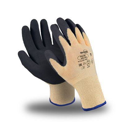 Перчатки ЛАСОФТ, (MG-143), п/э, латекс частичный, оверлок, цвет бежевый