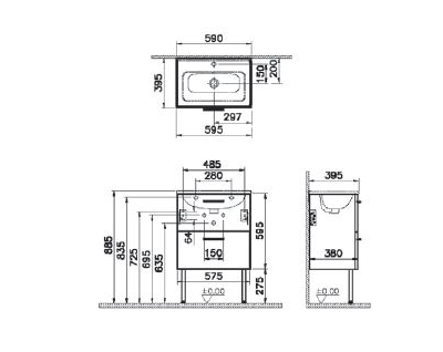 Комплект мебели VITRA MIA, 60 см, с ящиками, белый глянец, 66106