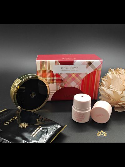 O'HUI ULTIMATE COVER Mesh кушон со стойким сатиновым покрытием тон 01 светлый беж 15гр, 1 зап. блок, в подарок бальзам липсерин