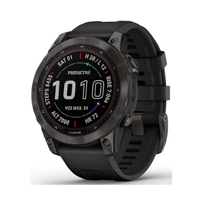 Умные часы Garmin Fenix 7 Sapphire Solar титановый серый DLC с черным ремешком