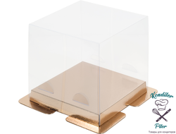 Коробка под торт Премиум с пъедесталом прозрачная 150*150*140, золото