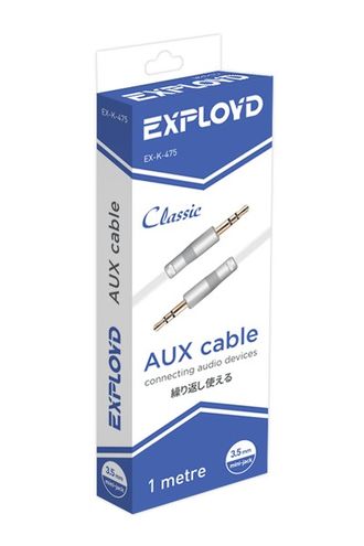 Аукс EXPLOYD EX-K-475 Кабель AUX Jack 3,5mm (M) - Jack 3,5mm (M) плоский стерео аудио 1M белый Classic