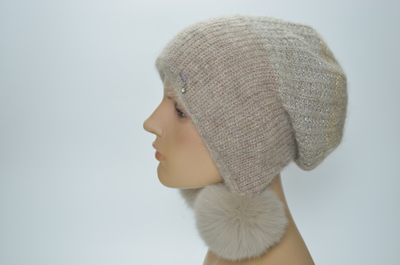 Шапка ушанка Vizio 1306 PP 66 с помпонами бежевая