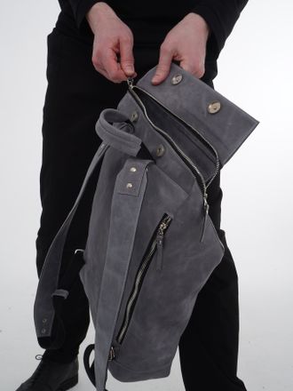 Рюкзак со скрытой застежкой из серой кожи crazy horse B2103\grey_crazyhorse